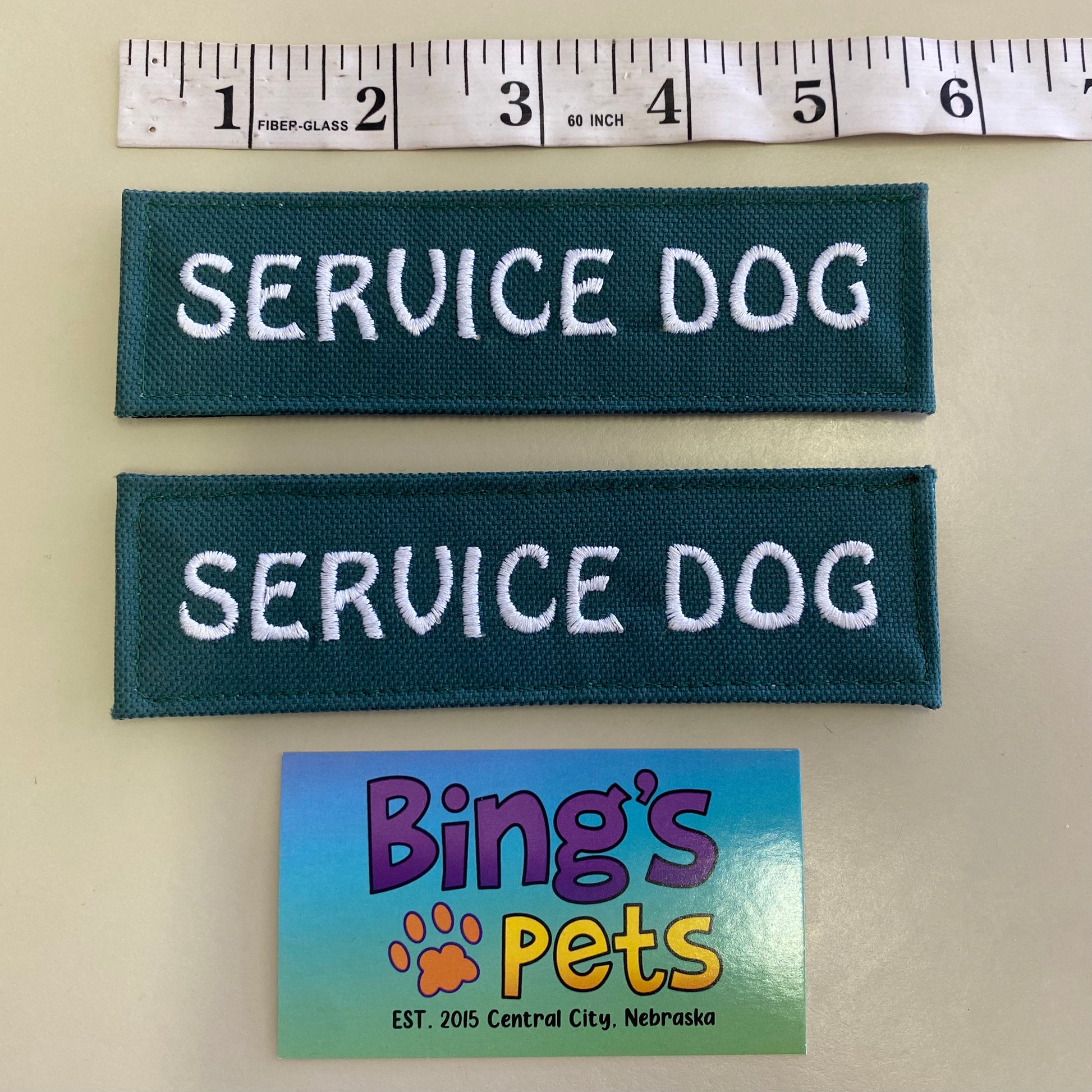 READY TO SHIP Two Embroidered Velcro Patches 1.5x5.5 - SERVICE DOG